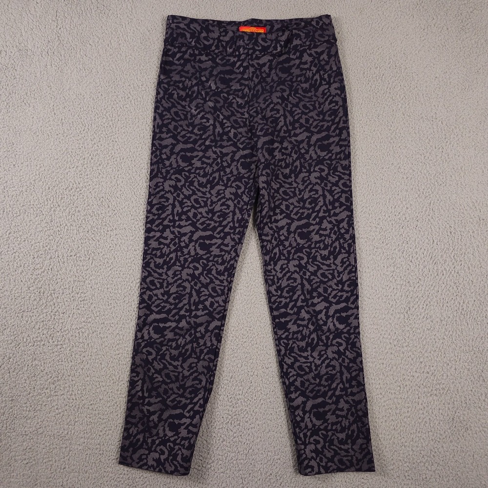 Krazy Larry Pants Womens 8 Blue Silver Metallic Leopard Cheetah Pull On Slimming